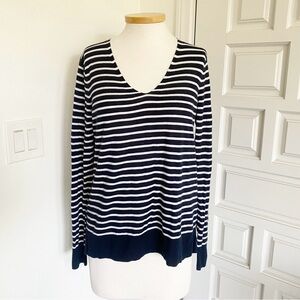 GAP Navy & White Striped Sweater Nautical Lightweight V-Neck